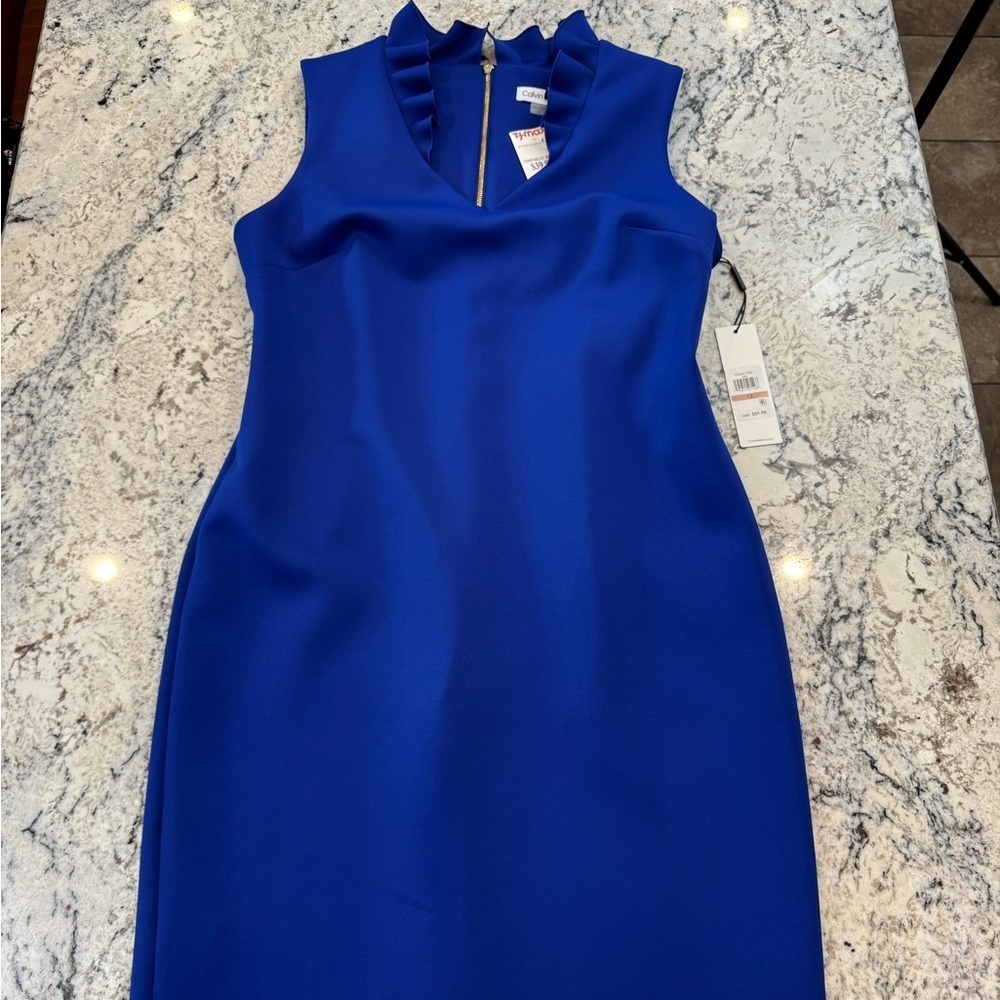 Calvin Klein Cobalt Blue Sheath Dress NWT Size 12- spring wedding dress - Picture 2 of 9